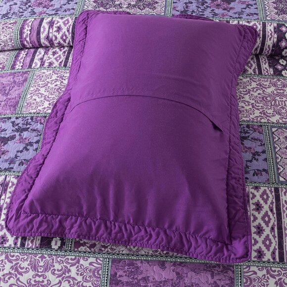 King Quilt Set/Soft Reversible Bed Cover, 2 Pillow Shams/ Floragrid Purple / NEW - Picture 3 of 6